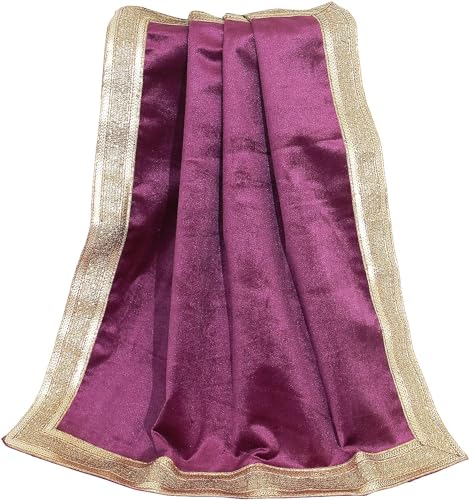 AVA Collections Aasan Pooja Puja Samttuch mit goldener glänzender Bordüre, Poojan-Tischdecke, Heiliger Stoff, Altar, Tarot-Tischdecke, Wahrsagung, Wicca, Samttuch (lila, 61 x 61 cm) von AVA Collections