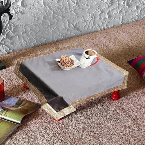 AVA Collections Samtstoff mit goldener glänzender Bordüre, Aasan Pooja Puja Tuch Poojan Tischdecke, Heiliger Stoff, Altar, Tarot-Tischdecke, Wahrsagung, Wicca, Samttuch (Silber, 61 x 61 cm) von AVA Collections
