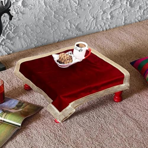 AVA Collections Samtstoff mit goldener glänzender Bordüre, Aasan Pooja Puja Tuch Poojan Tischdecke, Heiliger Stoff, Altar, Tarot-Tischdecke, Wahrsagung, Wicca Samttuch (Solid Red, 61 x 61 cm) von AVA Collections