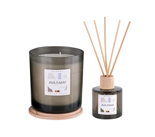 AVA & MAY Norway Home Fragrance Set – veganes Set mit Duftstäbchen und Duftkerze – 1 x Norwegen Diffuser und 1 x Norwegen Kerze mit hochwertigem Duftöl AVA & MAY Norway Home Fragrance Set – veganes Set mit Duftstäbchen und Duftkerze – 1 x Norwegen Diffuser und 1 x Norwegen Kerze mit hochwertigem Duftöl von AVA & MAY
