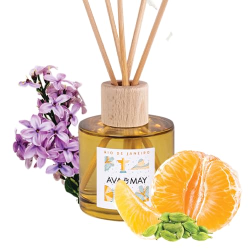 AVA & MAY Rio de Janeiro Diffuser (100 ml) – vegane Duftstäbchen aus Rattan mit Duft für ca. 4 Wochen – mit hochwertigem Duftöl aus Flieder, Kardamom und Mandarine von AVA & MAY