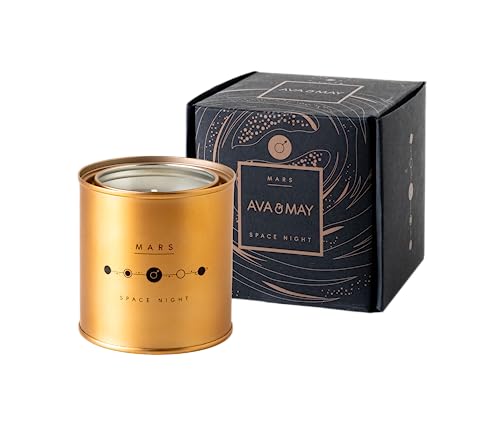 AVA & MAY Space Edition Mars Duftkerze (250 g) – vegane Sojawachs-Kerze mit 55 Stunden Brenndauer – mit hochwertigem Duftöl aus Amber, Rosmarin und schwarzem Pfeffer von AVA & MAY
