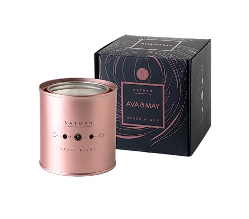 AVA & MAY Space Edition Saturn Duftkerze (250 g) – vegane Sojawachs-Kerze mit 55 Stunden Brenndauer – mit hochwertigem Duftöl aus Aquatischen Noten, Weißen Blüten und Weißem Moschus von AVA & MAY