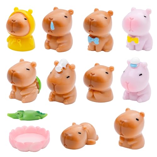 AVCXEC 12 Stück Capybara Mini Figuren, Capibara Kleine Figuren, Kapibara Mini Tiere Figuren, Cabybara Kleine Tiere Figuren. Cabibara mini Harz Figuren für Kuchendekoration, Gartenzubehör, Schreibtisch von AVCXEC