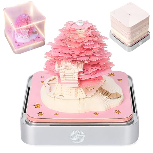 AVCXEC 3D Kalender Abreißen 2026, Schreibtisch kalender mit Lichtern, 3D-Notizblock, 2026 3D Tischkalender, 3D Memo Pad Kalender, Schreibtisch Kalender 3D Memo Pad Papier Kunst Sakura Baum (Rosa Baum) von AVCXEC