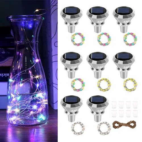 AVCXEC 8 Stück Solar Flaschenlicht, LED Flaschenlichterkette Korken, 2M 20 LEDs Wasserdicht Solar Flaschenlichter für Außen, Diamant Flaschenbeleuchtung für Flasche, Hochzeit Deko, Party, Garten von AVCXEC