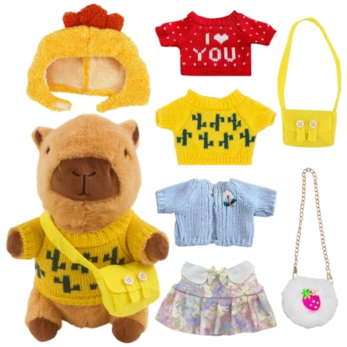 Capybara Plüschtier, 23cm Niedliche Capybara Kuscheltier Capybara Plushie mit Kleidung und Accessoires Simulation Capybara Stofftier Plüsch Puppe Gefüllte Capybara Plüschtier für Kinder (Capybara-B) Capybara Plüschtier, 23cm Niedliche Capybara Kuscheltier Capybara Plushie mit Kleidung und Accessoires Simulation Capybara Stofftier Plüsch Puppe Gefüllte Capybara Plüschtier für Kinder (Capybara-B) von AVCXEC