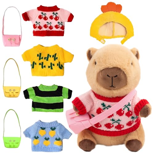 Capybara Plüschtier, 23cm Niedliche Capybara Kuscheltier Capybara Plushie mit Kleidung und Accessoires Simulation Capybara Stofftier Plüsch Puppe Gefüllte Capybara Plüschtier für Kinder (Capybara-A) von AVCXEC