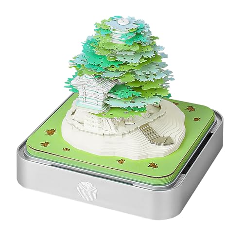 Zeitmess-Kalender 2025, Schreibtischkalender mit LED-Lichtern, 2025, 3D-Kalender, Papierschnitzerei, Kunst, Notizblock, Notizblock, grüner Baum, Abreißkalender, 3D-Papierschnitzerei, Kunst, Handwerk, von AVCXEC