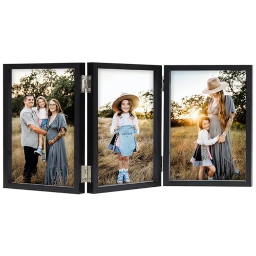 AVEAX Bilderrahmen für 3 Fotos, 10x15 cm Aufklappbar Holz Fotorahmen mit Glasfront, Schwarz von AVEAX