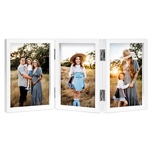 AVEAX Bilderrahmen für 3 Fotos, 10x15 cm Aufklappbar Holz Fotorahmen mit Glasfront, Weiß von AVEAX