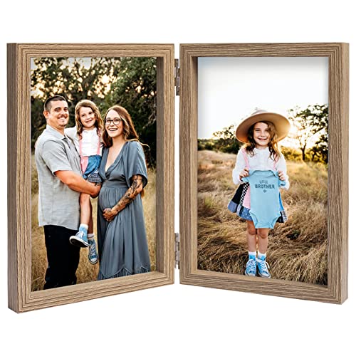 AVEAX Doppelter 13 x 18 Bilderrahmen Klappbarer Bilderrahmen aus Holz mit Glasfrontständer vertikal auf dem Desktop, Holzmaserung AVEAX Doppelter 13 x 18 Bilderrahmen Klappbarer Bilderrahmen aus Holz mit Glasfrontständer vertikal auf dem Desktop, Holzmaserung von AVEAX