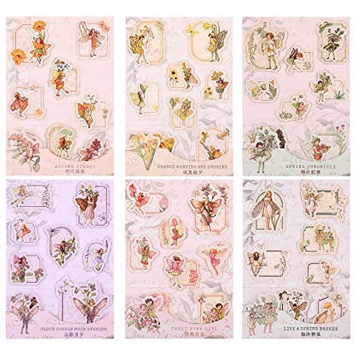 8 Packungen (48 Stück) 3D Papier Vintage Aufkleber, AVECMOI Große Blumenfee Stickers für Mädchen, Kinder, Erwachsene von AVECMOI