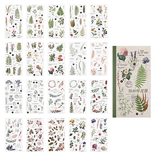 Ästhetische Pflanzen-Handbuch-Aufkleber, AVECMOI 20 Blatt Washi-Papier-Aufkleber für Collagen, Scrapbooking, Tagebücher, Karten von AVECMOI