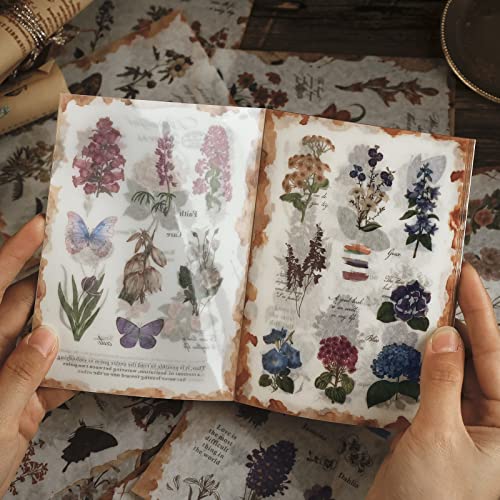 AVCEMOI Blumen Washi Aufkleber für Journaling, 150 Stück Vintage Scrapbooking Aufkleber Set, Ästhetische Aquarell Blumen Aufkleber Buch von AVECMOI