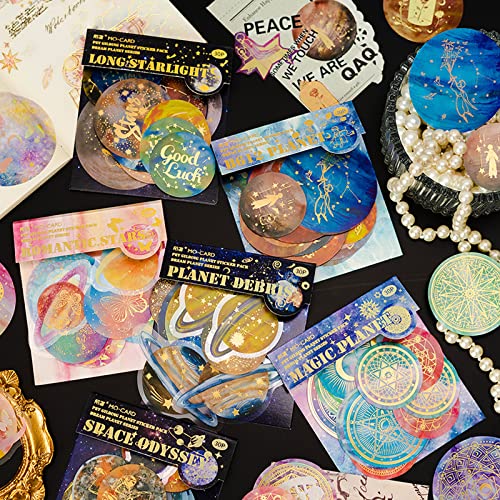 AVECMOI 180 Stück(6 Packungen) Gold Foil Vintage Stickers, Planet Dekorativer Aufkleber für Tagebücher, Sammelalben, Kalender, Umschläge, Karten von AVECMOI