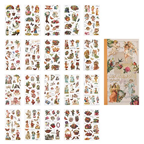 Europäische Retro-Washi-Aufkleber, AVEC MOI 20 Blatt Engel Mädchen-Aufkleber/Stickers für Handyhüllen, Grußkarten, Geschenkverpackungen, Journals von AVECMOI