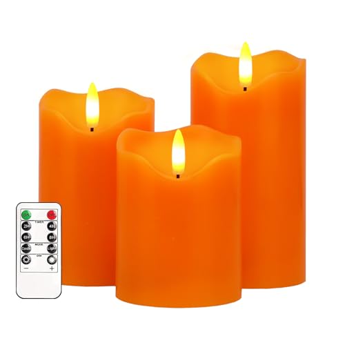 AVEKI Weiße Flackernde Flamme Kerzen Sets für Frauen Geschenk, 3er-Set Led Kerzen mit Timerfunktion & Fernbedienung, Batteriebetrieben Elektrische Kerzen Stumpenkerzen Creme für Weihnachten (Orange) AVEKI Weiße Flackernde Flamme Kerzen Sets für Frauen Geschenk, 3er-Set Led Kerzen mit Timerfunktion & Fernbedienung, Batteriebetrieben Elektrische Kerzen Stumpenkerzen Creme für Weihnachten (Orange) von AVEKI