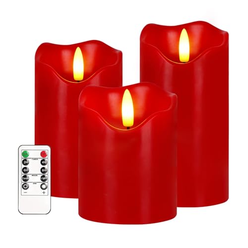 AVEKI Weiße Flackernde Flamme Kerzen Sets für Frauen Geschenk, 3er-Set Led Kerzen mit Timerfunktion & Fernbedienung, Batteriebetrieben Elektrische Kerzen Stumpenkerzen Creme für Weihnachten (Rot) AVEKI Weiße Flackernde Flamme Kerzen Sets für Frauen Geschenk, 3er-Set Led Kerzen mit Timerfunktion & Fernbedienung, Batteriebetrieben Elektrische Kerzen Stumpenkerzen Creme für Weihnachten (Rot) von AVEKI
