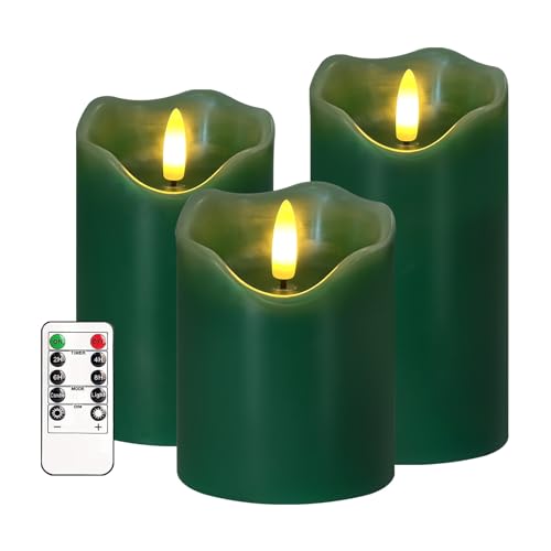 AVEKI Weiße Flackernde Flamme Kerzen Sets für Frauen Geschenk, 3er-Set Led Kerzen mit Timerfunktion & Fernbedienung, Batteriebetrieben Elektrische Kerzen Stumpenkerzen Creme für Weihnachten (Grün) AVEKI Weiße Flackernde Flamme Kerzen Sets für Frauen Geschenk, 3er-Set Led Kerzen mit Timerfunktion & Fernbedienung, Batteriebetrieben Elektrische Kerzen Stumpenkerzen Creme für Weihnachten (Grün) von AVEKI