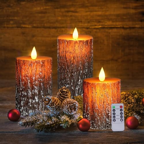 AVEKI Weiße Flackernde Flamme Kerzen Sets für Frauen Geschenk, 3er-Set Led Kerzen mit Timerfunktion & Fernbedienung, Batteriebetrieben Elektrische Kerzen Stumpenkerzen Creme für Weihnachten (Rinde) AVEKI Weiße Flackernde Flamme Kerzen Sets für Frauen Geschenk, 3er-Set Led Kerzen mit Timerfunktion & Fernbedienung, Batteriebetrieben Elektrische Kerzen Stumpenkerzen Creme für Weihnachten (Rinde) von AVEKI