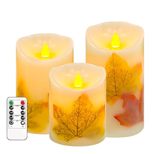Weiße Flackernde Flamme Kerzen Sets für Frauen Geschenk, 3er-Set Led Kerzen mit Timerfunktion & Fernbedienung, Batteriebetrieben Elektrische Kerzen Stumpenkerzen Creme für Weihnachten (Ahornblatt) Weiße Flackernde Flamme Kerzen Sets für Frauen Geschenk, 3er-Set Led Kerzen mit Timerfunktion & Fernbedienung, Batteriebetrieben Elektrische Kerzen Stumpenkerzen Creme für Weihnachten (Ahornblatt) von AVEKI