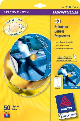 Etikett Cd 117Mm Inkjet Glänzend Weiss 50Stück C9660-25 Zweckform von AVERY DENNISON ZWECKFORM