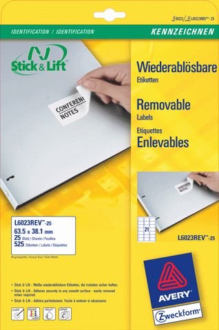 Inkjet-Laser-Etikett 525S 63,5X38,1Mm L6023Rev-25 Rand Rundum Stick+Lift Inkjet-Laser-Etikett 525S 63,5X38,1Mm L6023Rev-25 Rand Rundum Stick+Lift von AVERY DENNISON ZWECKFORM