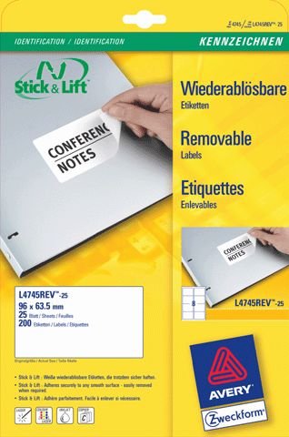 Inkjet-Laser-Etikett 96,0X63,5Mm L4745Rev-25 Stick+Lift Rand Rundum Inkjet-Laser-Etikett 96,0X63,5Mm L4745Rev-25 Stick+Lift Rand Rundum von AVERY DENNISON ZWECKFORM