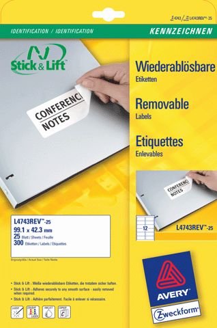 Inkjet-Laser-Etikett 99,1X42,3Mm L4743Rev-25 Stick+Lift Rand Rundum Inkjet-Laser-Etikett 99,1X42,3Mm L4743Rev-25 Stick+Lift Rand Rundum von AVERY DENNISON ZWECKFORM