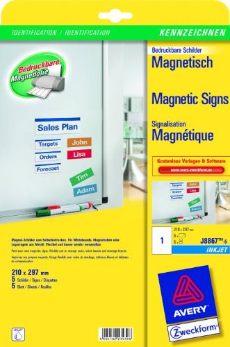 Magnet-Schilder Ink-Jet Etikett 210X297 J8867-5 5St Zweckform von AVERY DENNISON ZWECKFORM