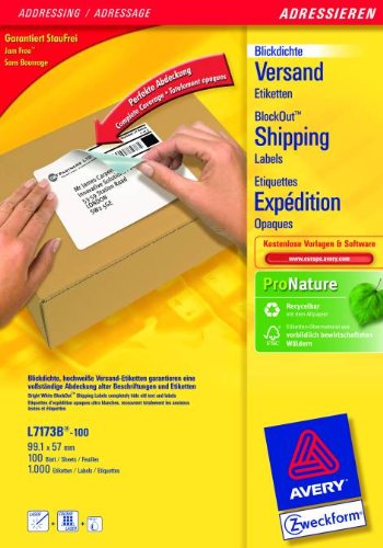 Versand-Etikett 99,1X57Mm Blickdicht Weiss 1000St L7173B-100 Zweckform von AVERY DENNISON ZWECKFORM
