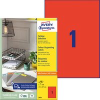 100 AVERY Zweckform Etiketten 3470 rot 210,0 x 297,0 mm von AVERY Zweckform