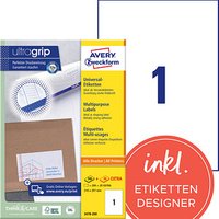 220 AVERY Zweckform Etiketten 3478-200 weiß 210,0 x 297,0 mm 220 AVERY Zweckform Etiketten 3478-200 weiß 210,0 x 297,0 mm von AVERY Zweckform
