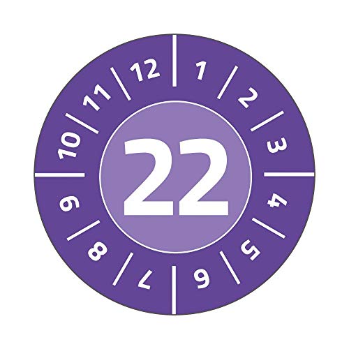 AVERY Zweckform 120 Stück Prüfplaketten 2022 (fälschungssicher, stark selbstklebend, Ø 20 mm, Prüfaufkleber, beschriftbare Prüfsiegel aus Dokumentenfolie) 6945-2022 violett von AVERY Zweckform
