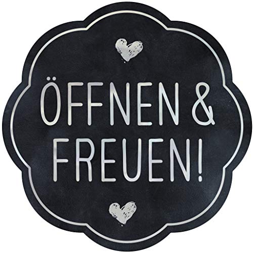 AVERY Zweckform 200 Aufkleber Öffnen und Freuen (Made in Germany, Ø38 mm, schwarze Geschenkafukleber silberne Schrift, selbstklebende Geschenkdeko, Karten, Tüten, Gutscheine) Sticker auf Rolle, 3845 von AVERY Zweckform