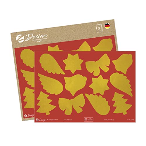 AVERY Zweckform 24 Aufkleber Weihnachten Sterne Flügel Tannenbaum gold (Made in Germany, Weihnachtssticker A5 Bogen, Goldpapier selbstklebend, Weihnachtsdeko Karten, Geschenke, Tüten) 54618 von AVERY Zweckform