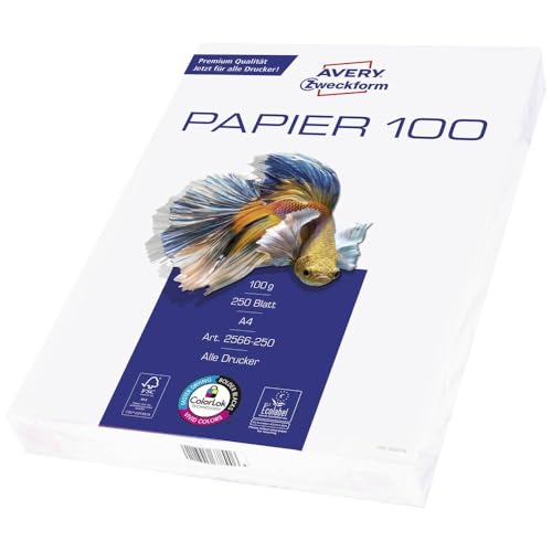 AVERY Zweckform 2566 Drucker-/Kopierpapier (250 Blatt, 100 g/m², DIN A4 Papier, hochweiß, für alle Drucker) 1 Pack von AVERY Zweckform