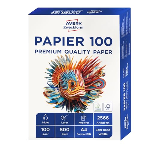 AVERY Zweckform 2566 Drucker-/Kopierpapier (500 Blatt, 100 g/m², DIN A4 Papier, hochweiß, für alle Drucker) 1 Pack von AVERY Zweckform