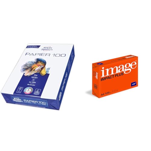 AVERY Zweckform 2566 Drucker-/Kopierpapier (500 Blatt, 100 g/m², DIN A4 Papier, hochweiß, für alle Drucker) 1 Pack & Image Impact Plus Premium Papier, 120 g/m², A4, 250 Blatt von AVERY Zweckform