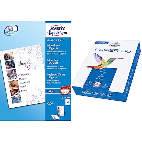 AVERY Zweckform 2579-100 Superior Inkjet Papier & 2563 Drucker-/Kopierpapier (500 Blatt, 90 g/m², DIN A4 Papier, hochweiß, für alle Drucker) 1 Pack von AVERY Zweckform