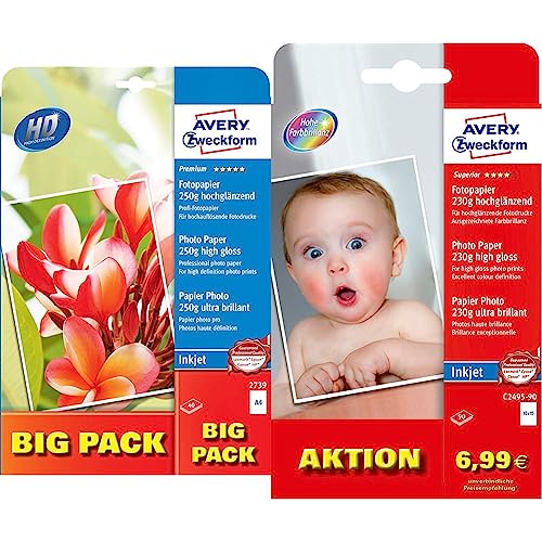 AVERY Zweckform 2739 Premium Inkjet Fotopapier & C2495-90 Superior Inkjet Fotopapier von AVERY Zweckform