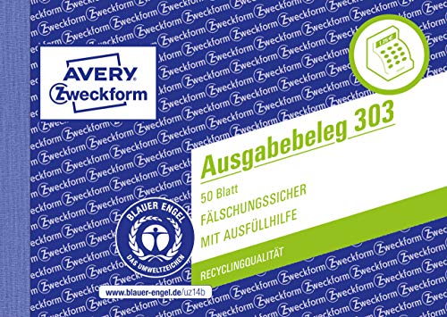 AVERY Zweckform 303 Ausgabebeleg mit Dokumentendruck (A6 quer, von Rechtsexperten geprüft, für Deutschland zur ordnungsgemäßen, kostengünstigen Buchführung, 50 Blatt) gelb von AVERY Zweckform