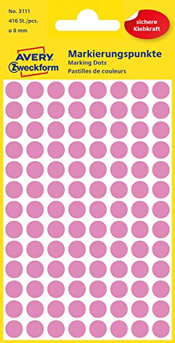 AVERY Zweckform 3111 Selbstklebende Markierungspunkte, Rosé (Ø 8 mm; 416 Klebepunkte auf 4 Bogen; Runde Aufkleber für Kalender, Planer und zum Basteln) Papier, matt von AVERY Zweckform