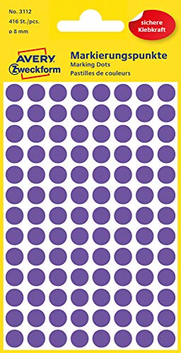AVERY Zweckform 3112 Selbstklebende Markierungspunkte, Violett (Ø 8 mm; 416 Klebepunkte auf 4 Bogen; Runde Aufkleber für Kalender, Planer und zum Basteln) Papier, matt von AVERY Zweckform