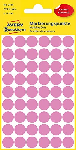 AVERY Zweckform 3114 Selbstklebende Markierungspunkte, Rosé (Ø 12 mm; 270 Klebepunkte auf 5 Bogen; Runde Aufkleber für Kalender, Planer und zum Basteln) Papier, rose von AVERY Zweckform