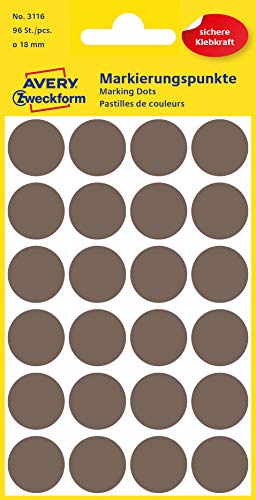 AVERY Zweckform 3116 Selbstklebende Markierungspunkte, Taupe (Ø 18 mm; 96 Klebepunkte auf 4 Bogen; Runde Aufkleber für Kalender, Planer und zum Basteln) Papier, matt von AVERY Zweckform