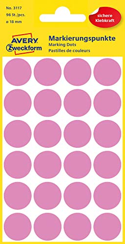 AVERY Zweckform 3117 Selbstklebende Markierungspunkte, Rosé (Ø 18 mm; 96 Klebepunkte auf 4 Bogen; Runde Aufkleber für Kalender, Planer und zum Basteln) Papier, matt von AVERY Zweckform
