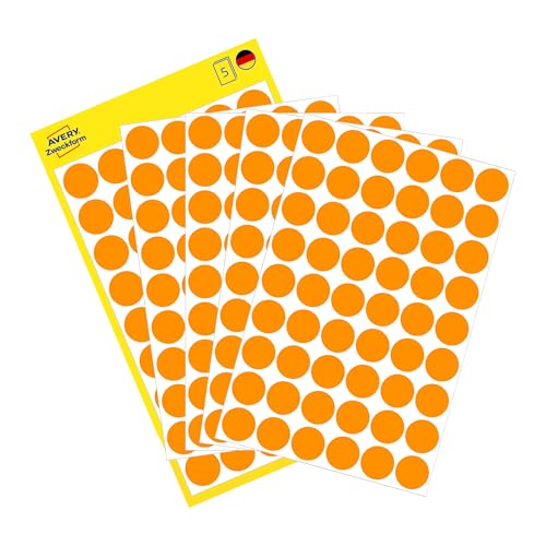 AVERY Zweckform 3148 selbstklebende Markierungspunkte (Ø 12 mm, 270 Klebepunkte auf 5 Bogen, runde Aufkleber für Kalender, Planer und zum Basteln, Papier, matt) neonorange von AVERY Zweckform