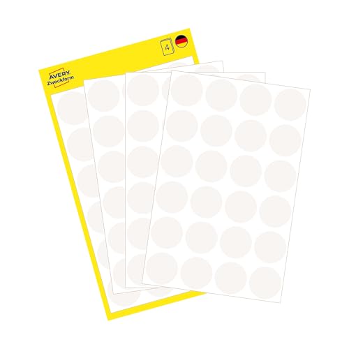 AVERY Zweckform 3170 selbstklebende Markierungspunkte 96 Stück (Ø18mm, Klebepunkte auf 4 Bogen, Punktaufkleber zur Farbcodierung, runde Aufkleber für Kalender, Planer und zum Basteln, Papier) weiß von AVERY Zweckform